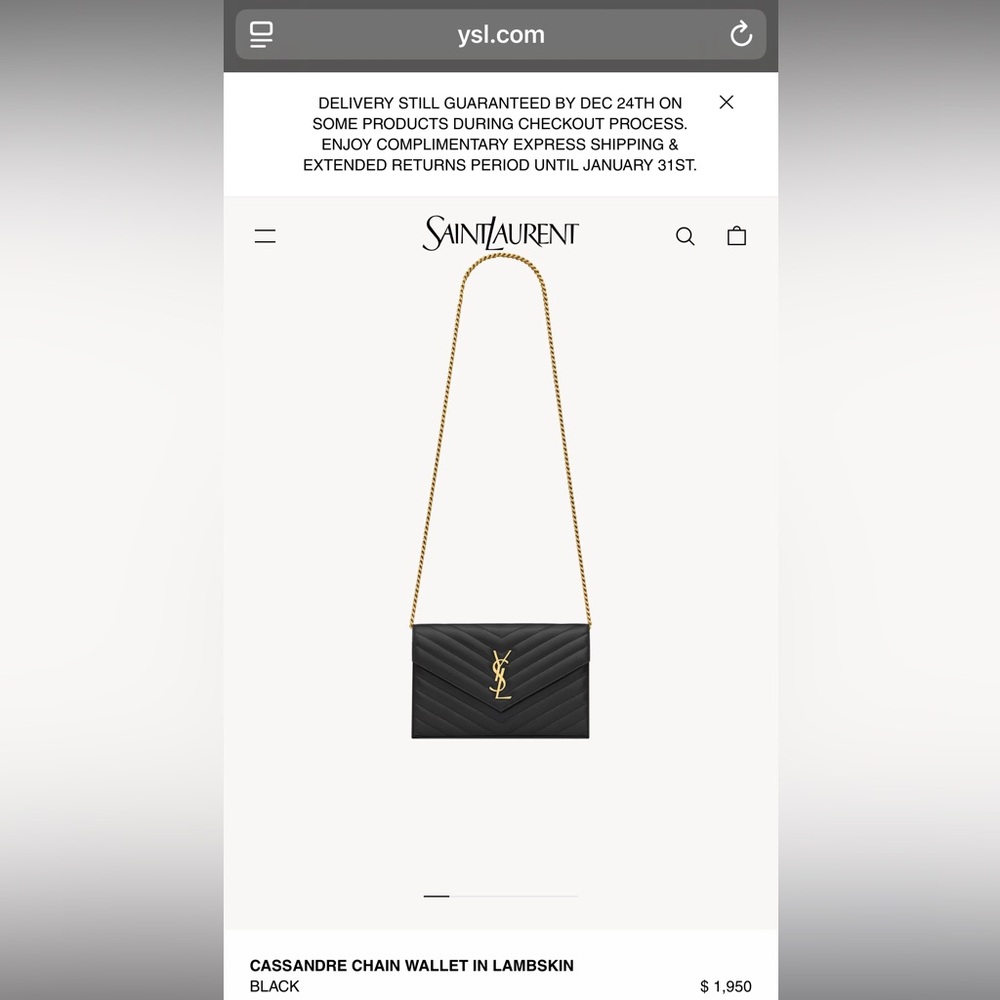 Saint Laurent Black Cassandre Chain Wallet